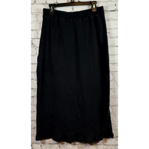 FP Beach‎ Ribbed Knit Midi Skirt Slit Black Casual Comfy L - Picture 1 of 3